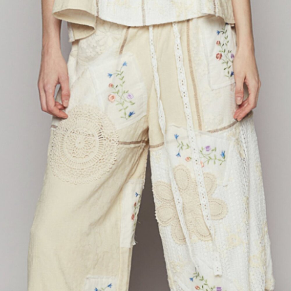 POL Cream Floral Patchwork Pants